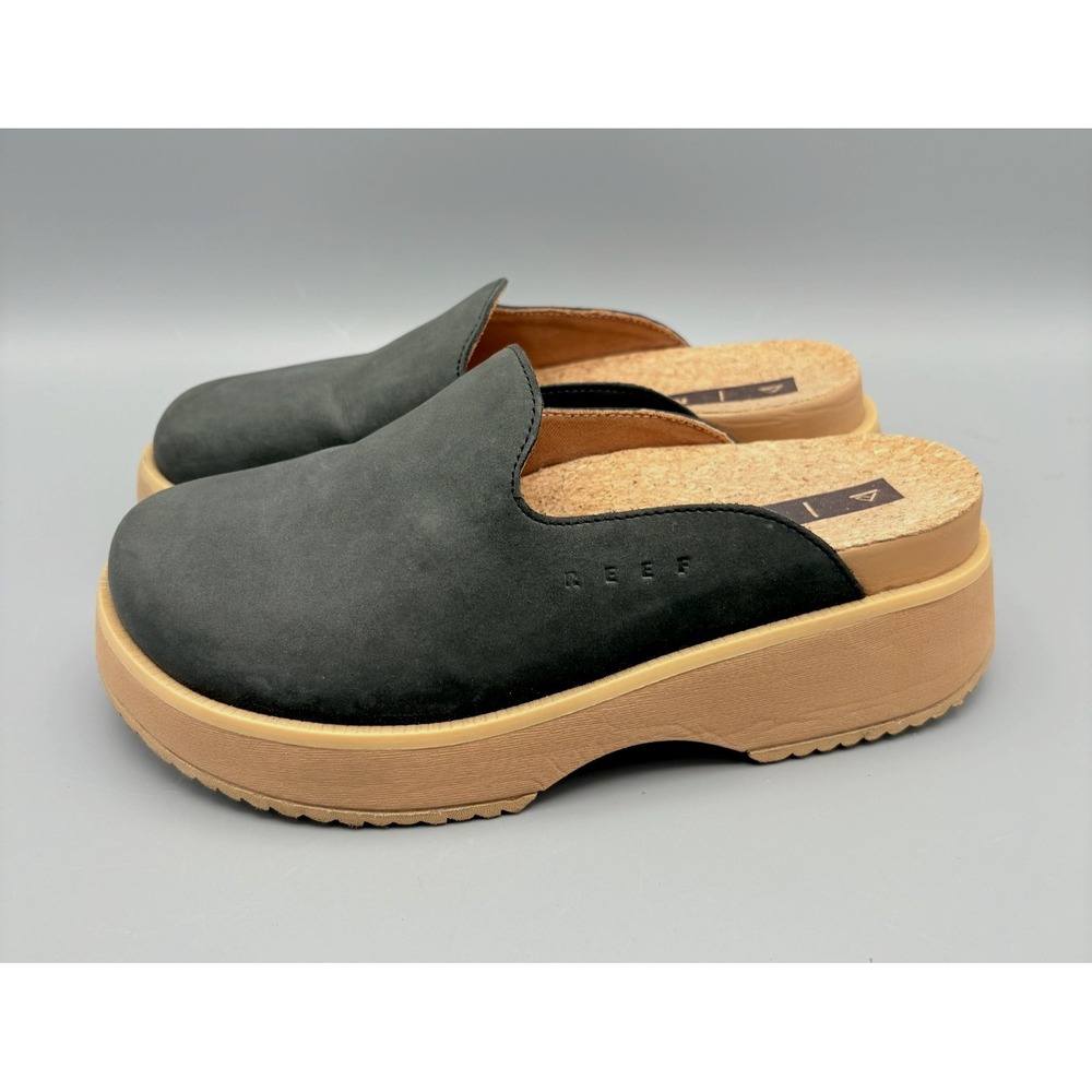 Reef Women's Platform Slip-On Mules in Black and Tan Sole